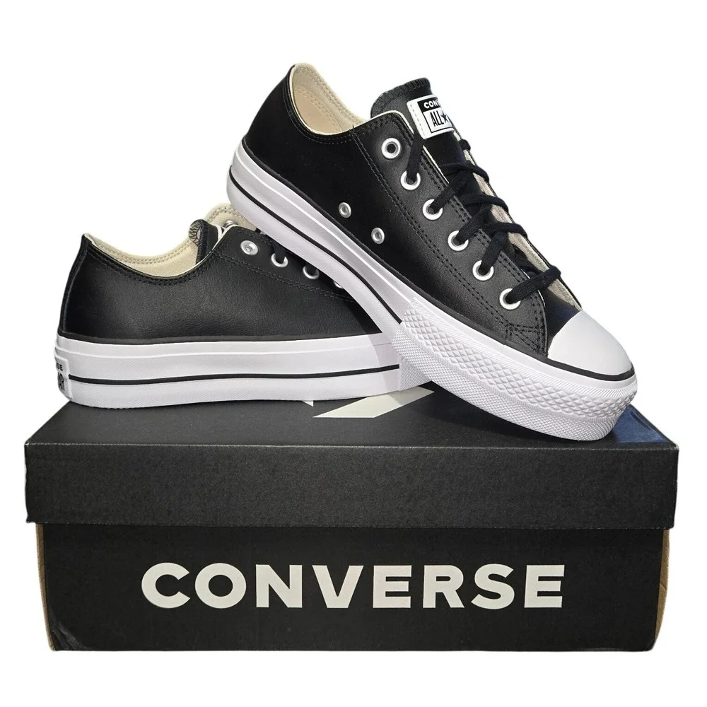 Converse Chuck Taylor All Star Lift Ox Black Leather Platform Sneakers 561681C